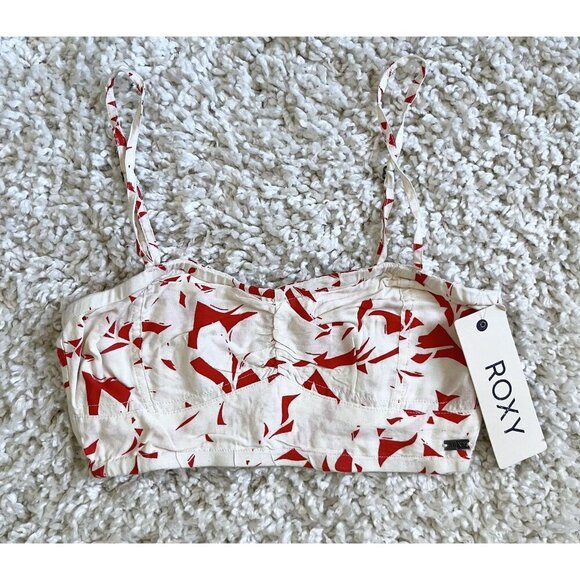Roxy Womens NWT Crop Tank Red & Cream Abstract Print Top Adjustable Straps XS - Picture 4 of 7